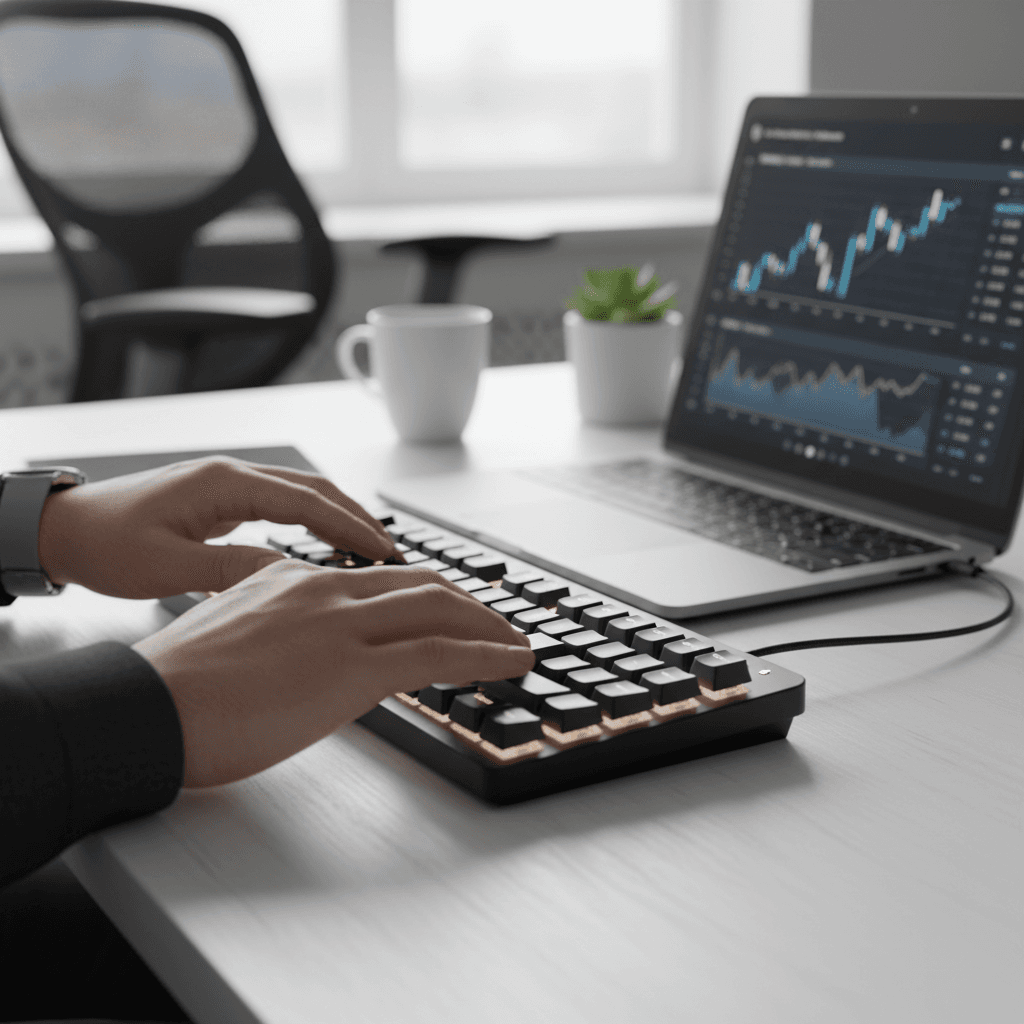 Trader hands on keyboard monitoring financial charts