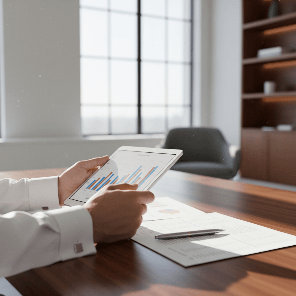 Professional reviewing trading strategy at desk